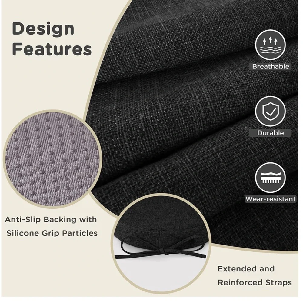 Round Bar Stool Cushions with Ties Non-Slip Washable Cover 12x12” (2-pack)